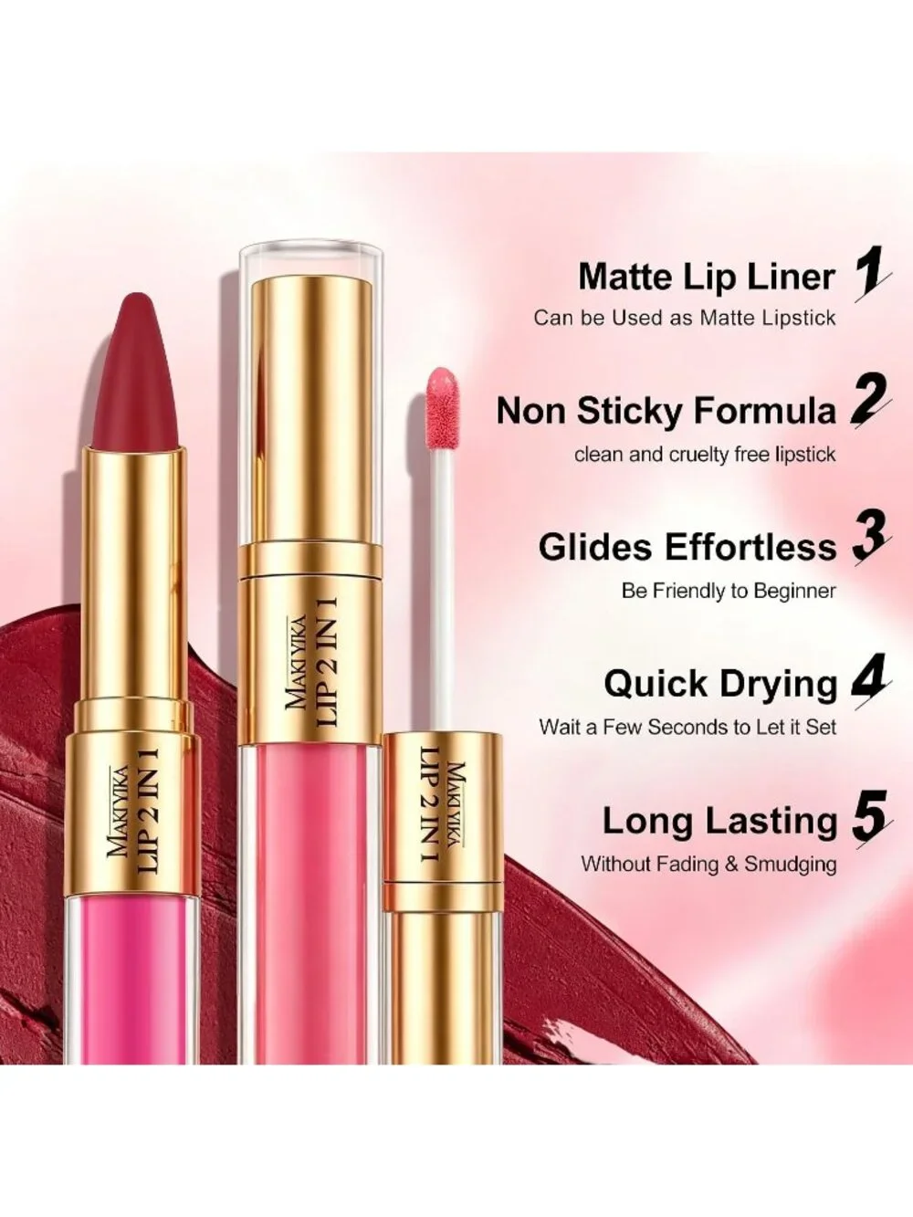 Women's LGA15 2-in-1 Long Lasting Ombre Lips Double-Ended Matte Liquid Lipstick
